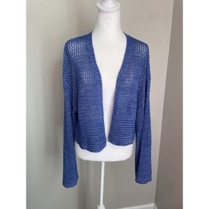 Anthropologie Women One Size Open Knit Cardigan Bell Sleeve Cropped‎ Blue Hippie